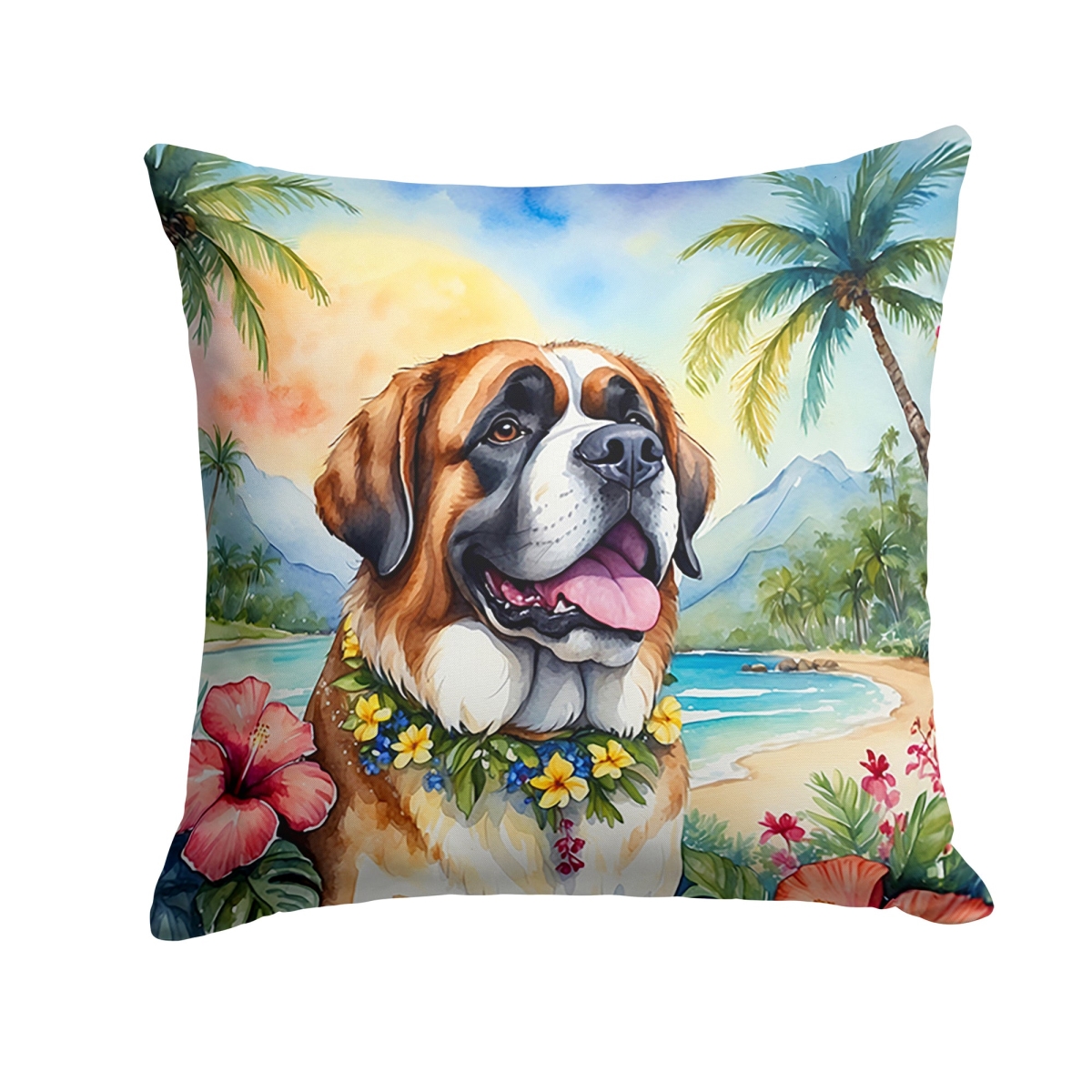 18 x 18 in. Saint Bernard Luau Throw Pillow