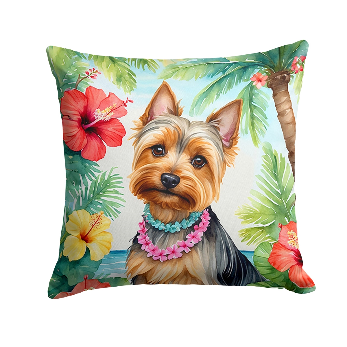 DAC6523PW1818 18 x 18 in. Silky Terrier Luau Throw Pillow