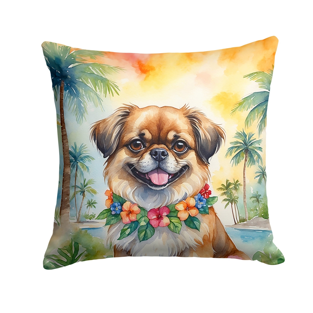 18 x 18 in. Tibetan Spaniel Luau Throw Pillow