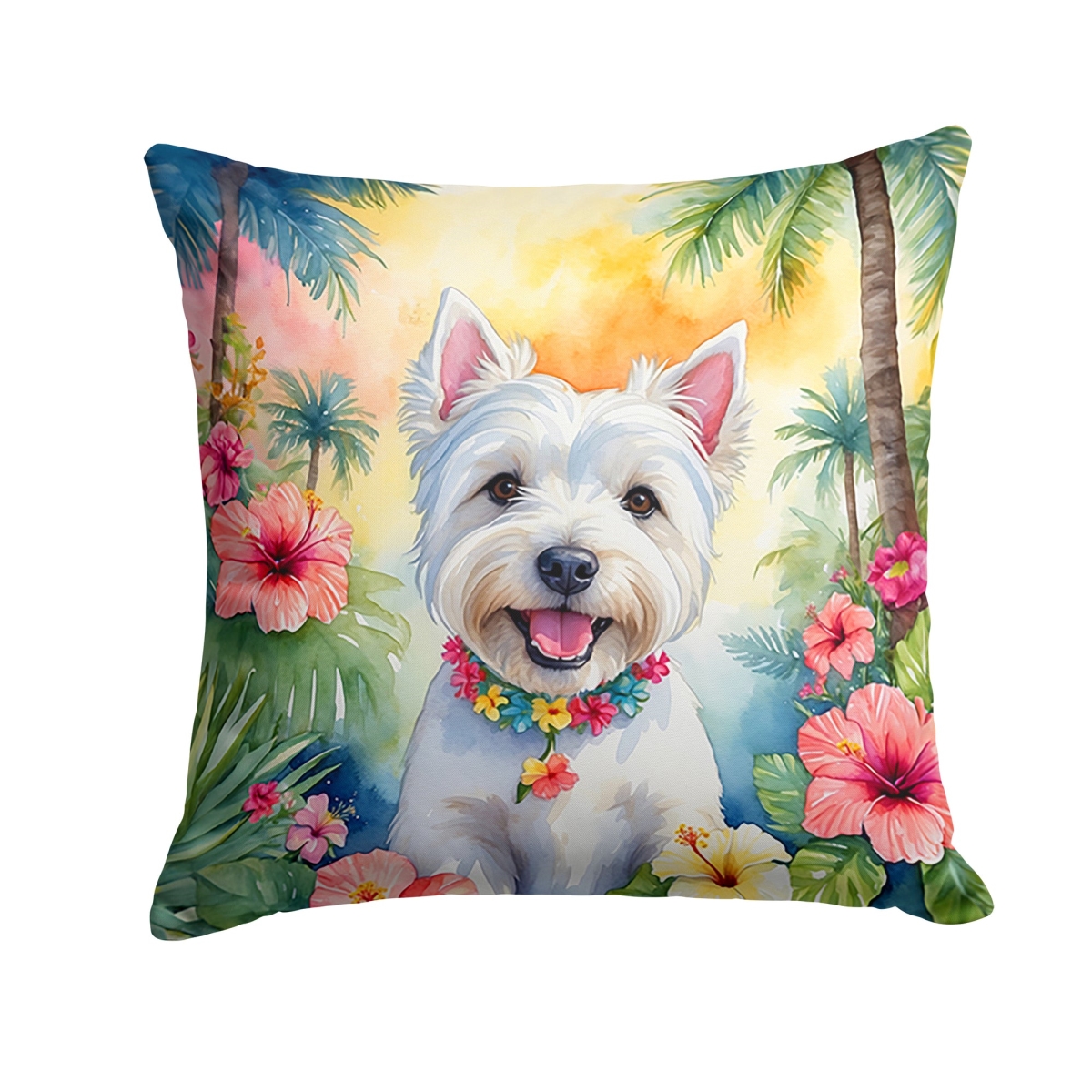 18 x 18 in. Westie Luau Throw Pillow
