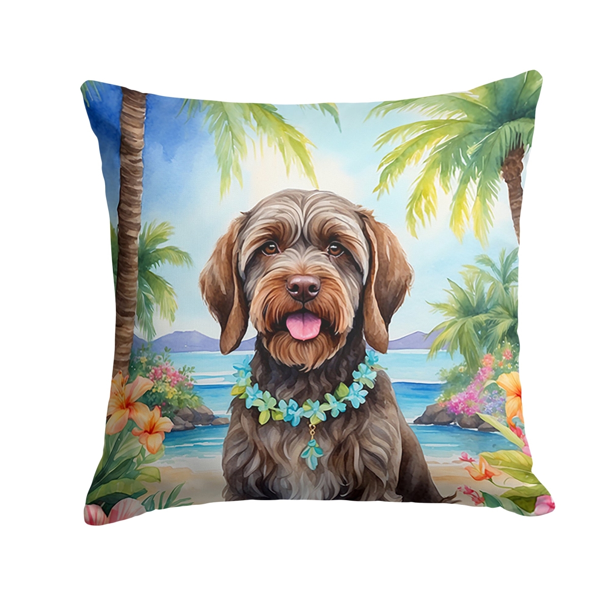 Picture of Carolines Treasures DAC6539PW1818 18 x 18 in. Unisex Wirehaired Pointing Griffon Luau Throw Pillow