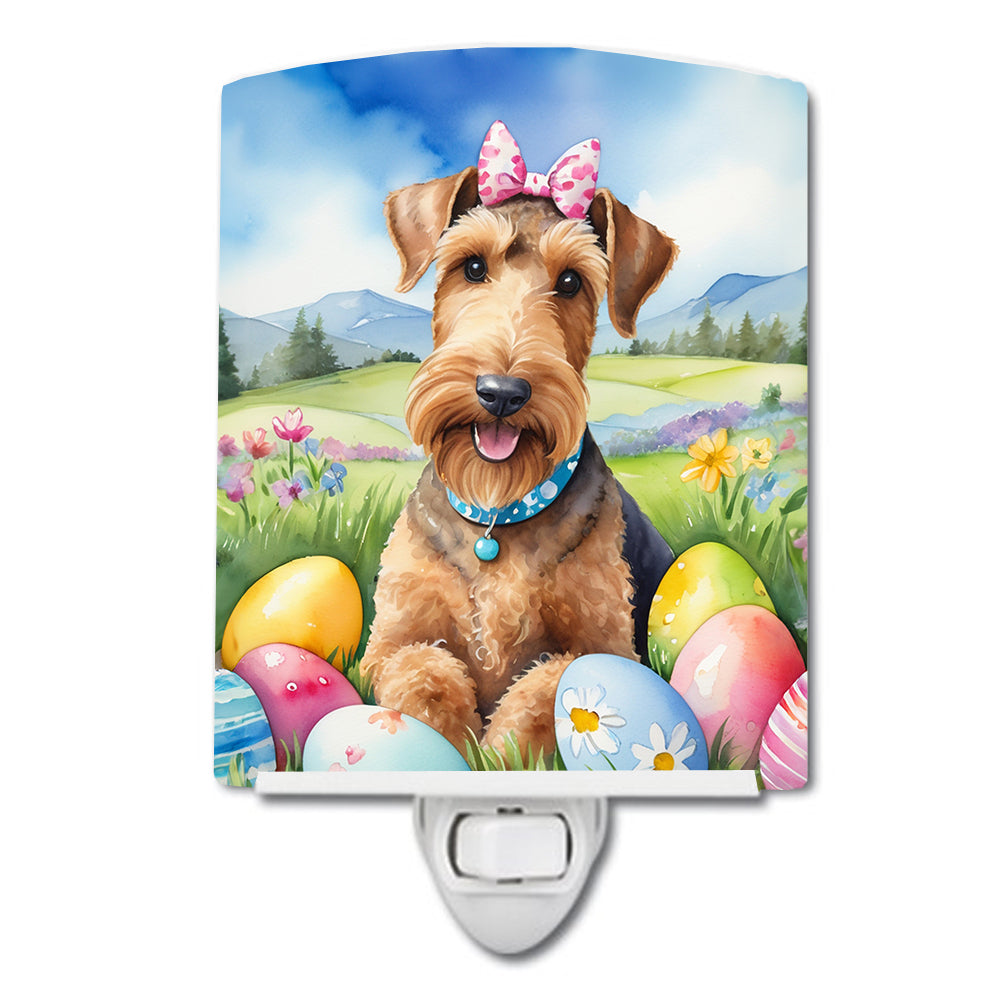 DAC4917CNL 6 x 4 in. Airedale Terrier Easter Egg Hunt Ceramic Night Light