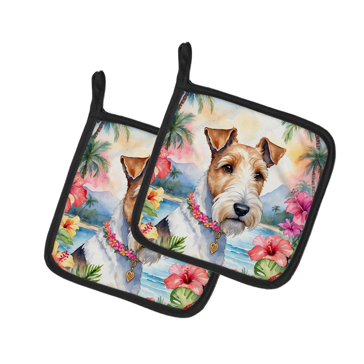 DAC6433PTHD 7.5 x 7.5 in. Fox Terrier Luau Pair of Pot Holder