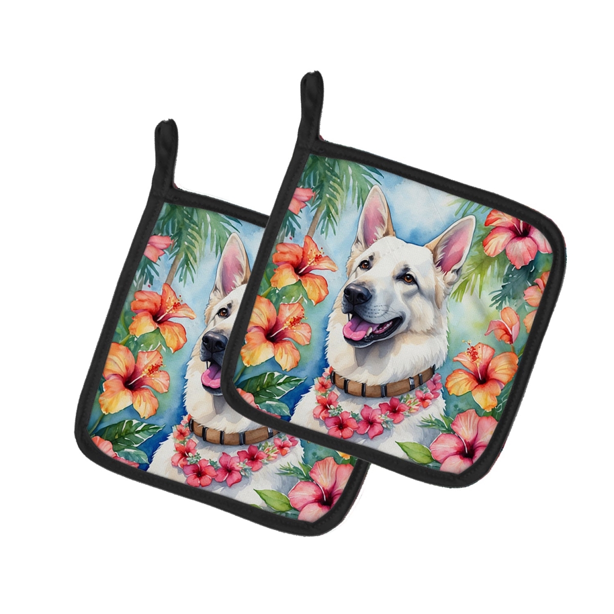 DAC6438PTHD 7.5 x 7.5 in. White German Shepherd Luau Pair of Pot Holder