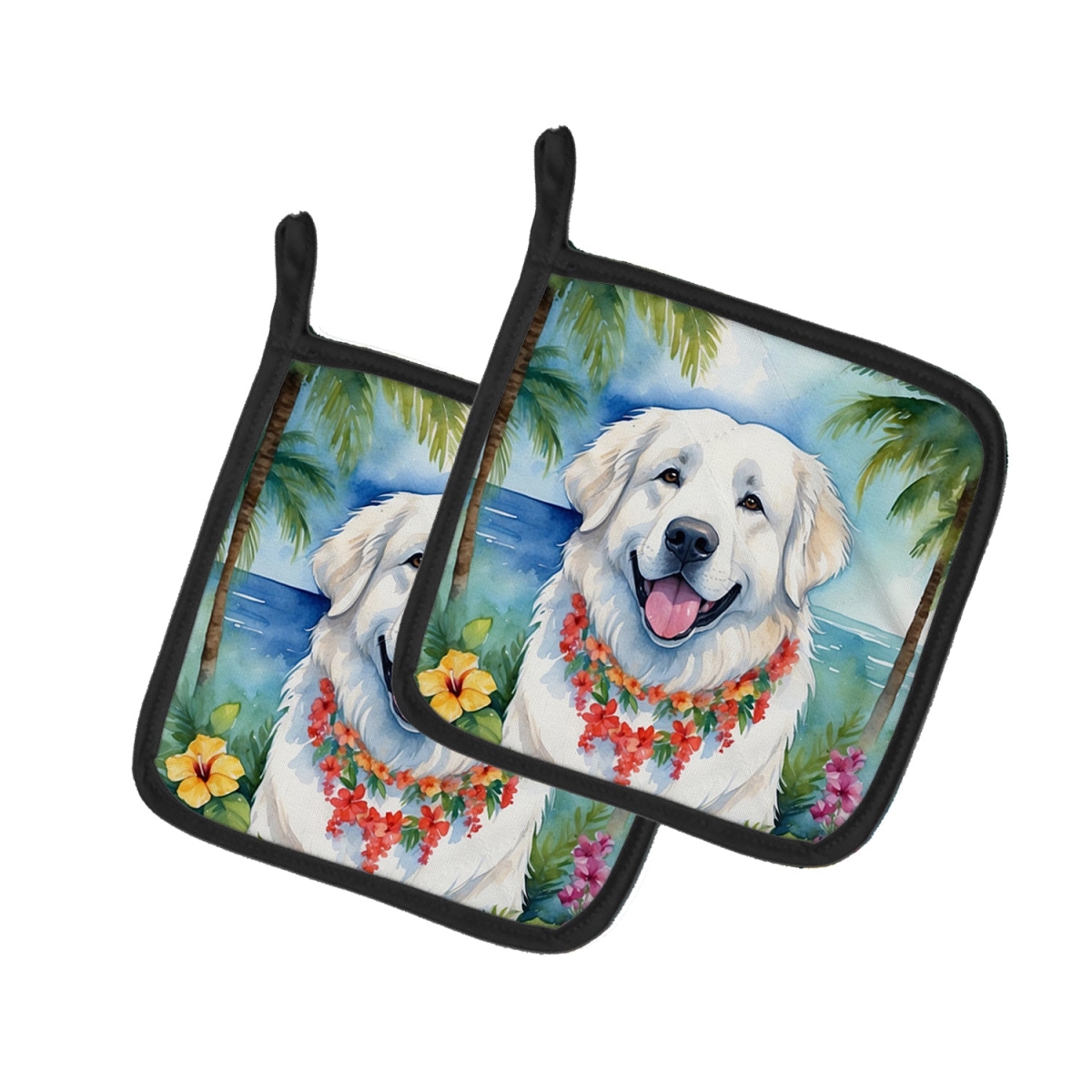 DAC6447PTHD 7.5 x 7.5 in. Great Pyrenees Luau Pair of Pot Holder