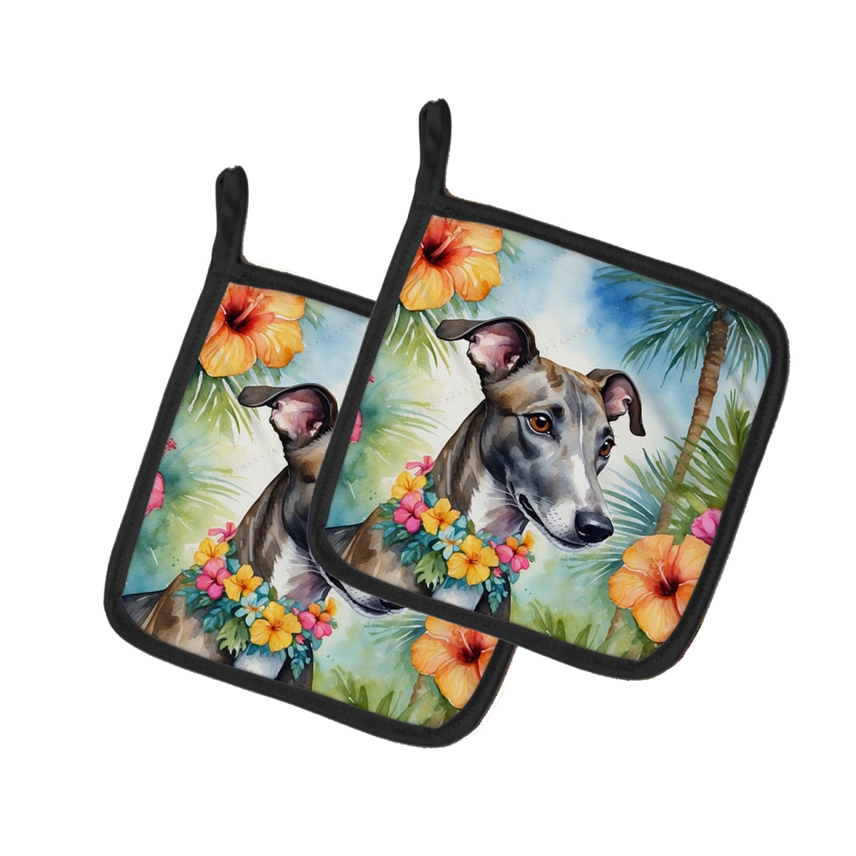 7.5 x 7.5 in. Greyhound Luau Pair of Pot Holder