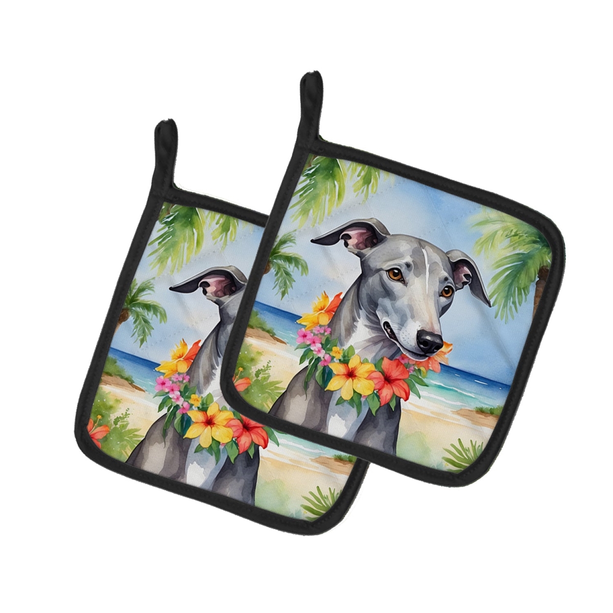7.5 x 7.5 in. Greyhound Luau Pair of Pot Holder