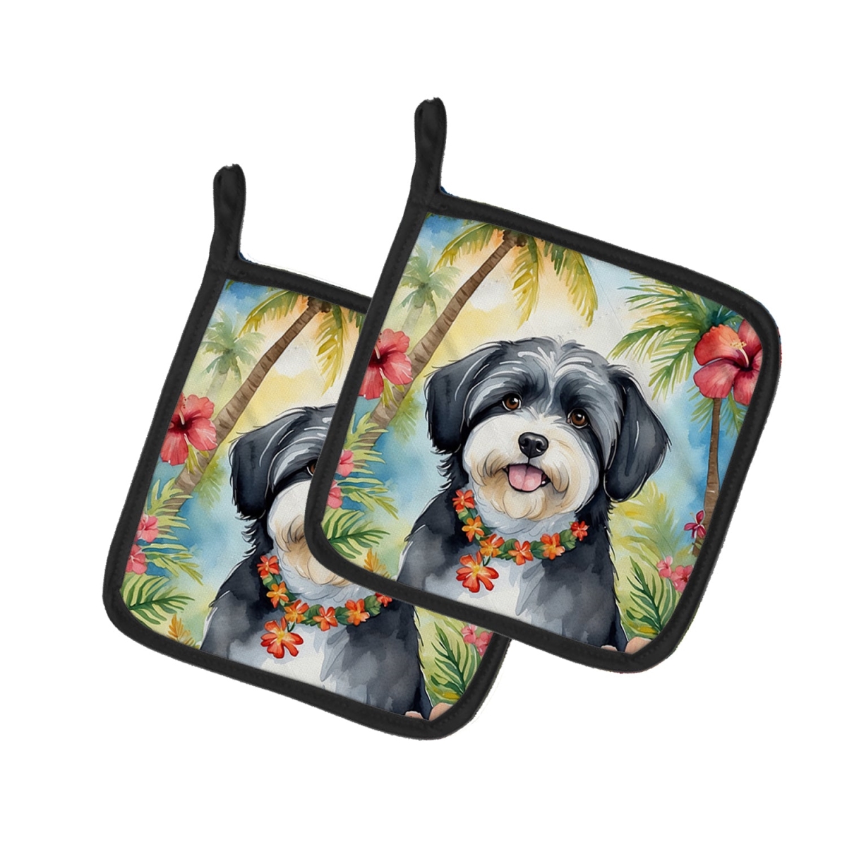 7.5 x 7.5 in. Havanese Luau Pair of Pot Holder