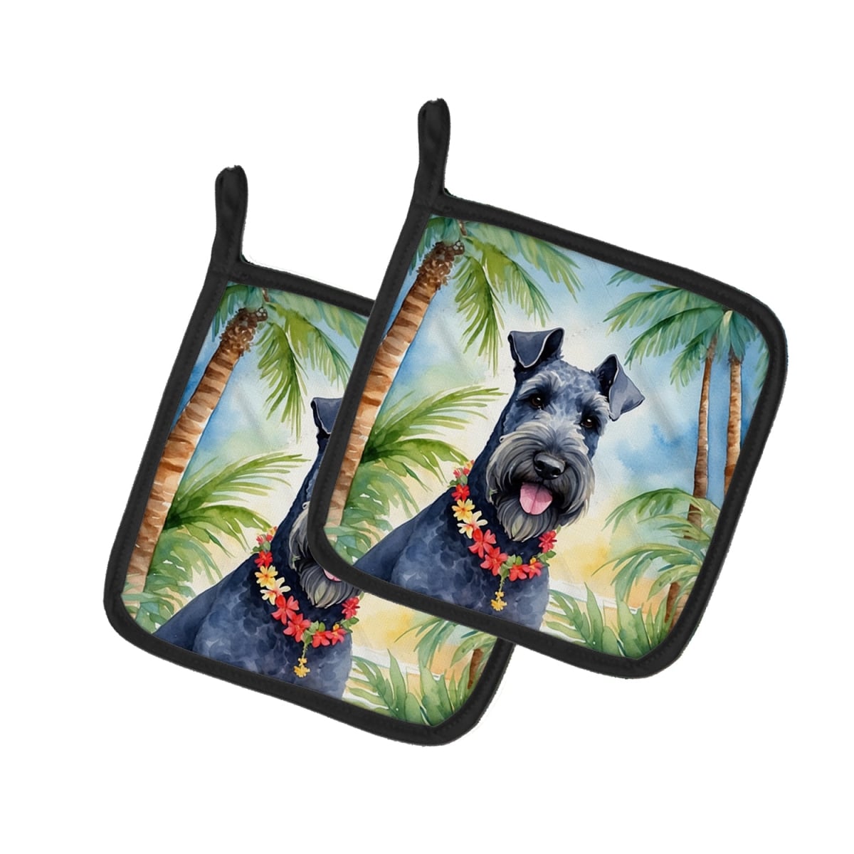 DAC6459PTHD 7.5 x 7.5 in. Kerry Blue Terrier Luau Pair of Pot Holder