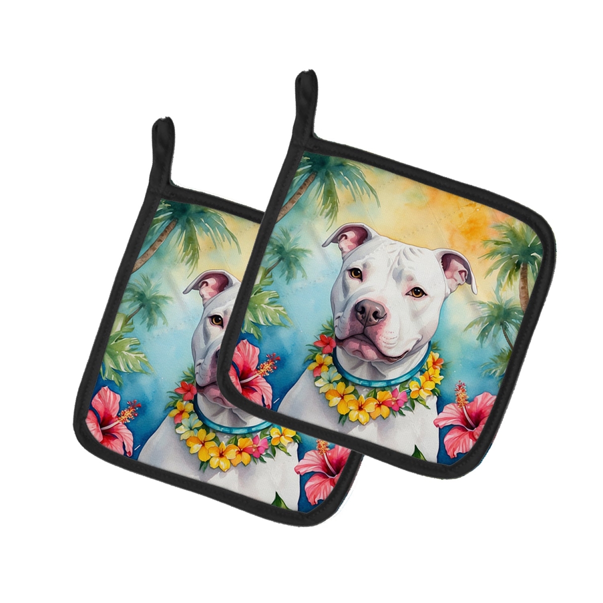 DAC6489PTHD 7.5 x 7.5 in. Pit Bull Terrier Luau Pair of Pot Holder