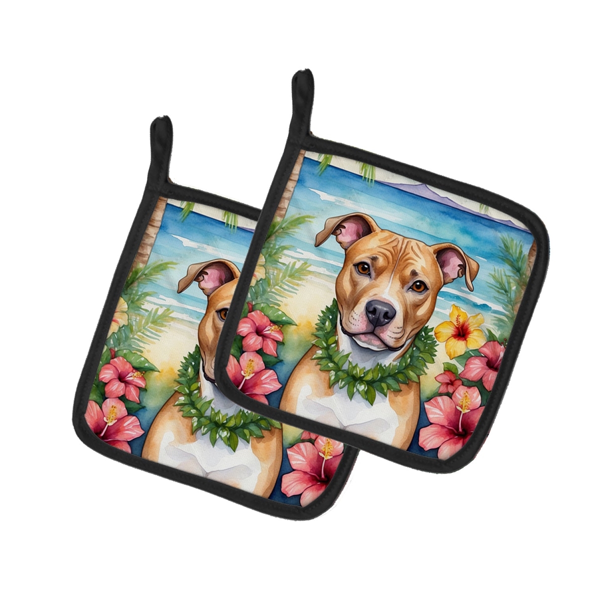 DAC6490PTHD 7.5 x 7.5 in. Pit Bull Terrier Luau Pair of Pot Holder