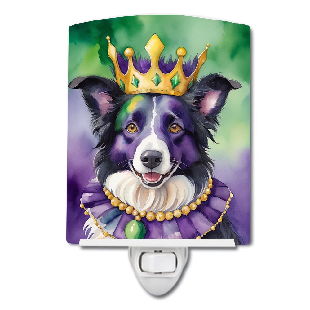 6 x 4 in. Border Collie King of Mardi Gras Ceramic Night Light