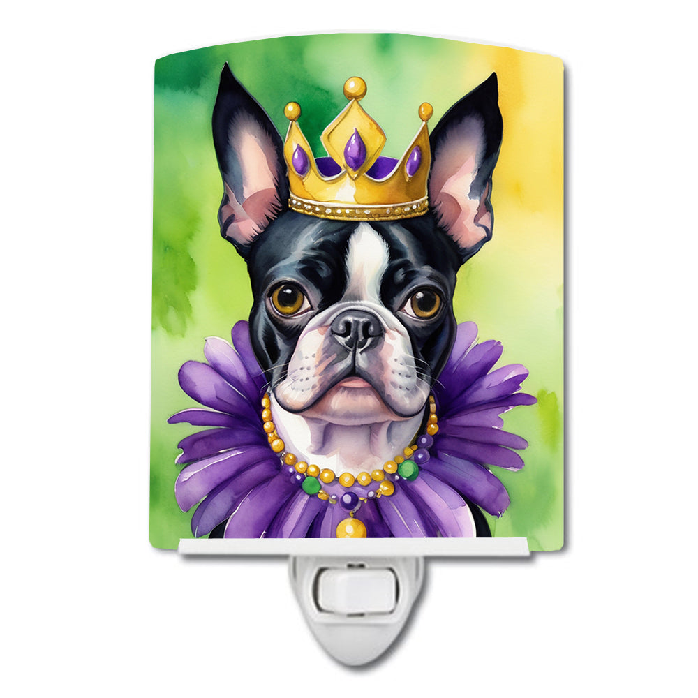 6 x 4 in. Boston Terrier King of Mardi Gras Ceramic Night Light
