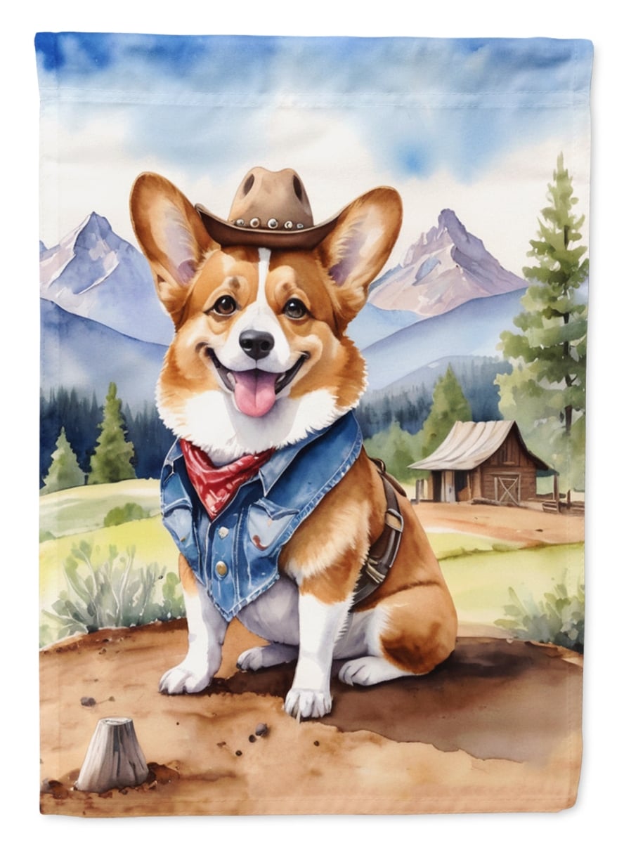 40 x 28 in. Corgi Cowboy Welcome House Flag