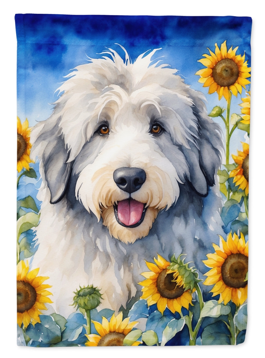 DAC6129GF 15.5 x 11.25 in. Old English Sheepdog in Sunflowers Garden Flag
