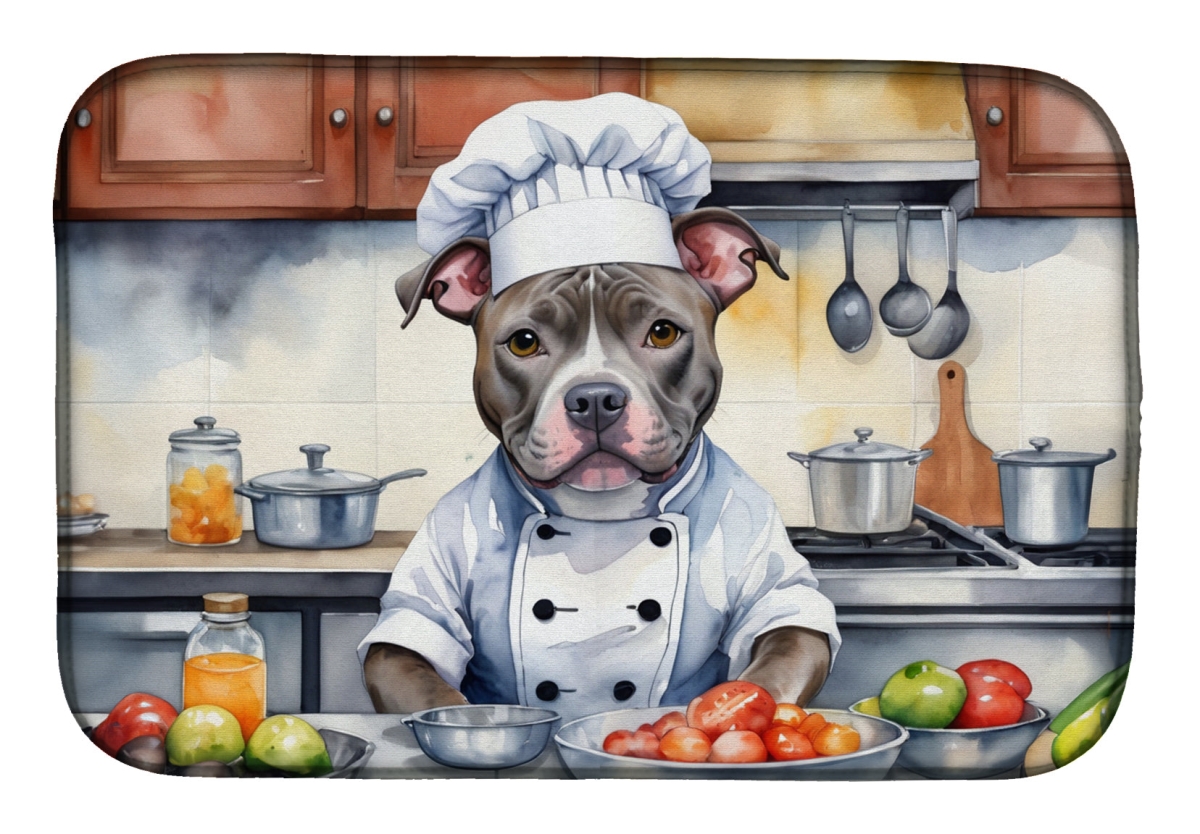Picture of Carolines Treasures DAC6298DDM 21 x 14 in. Pit Bull Terrier The Chef Dish Drying Mat