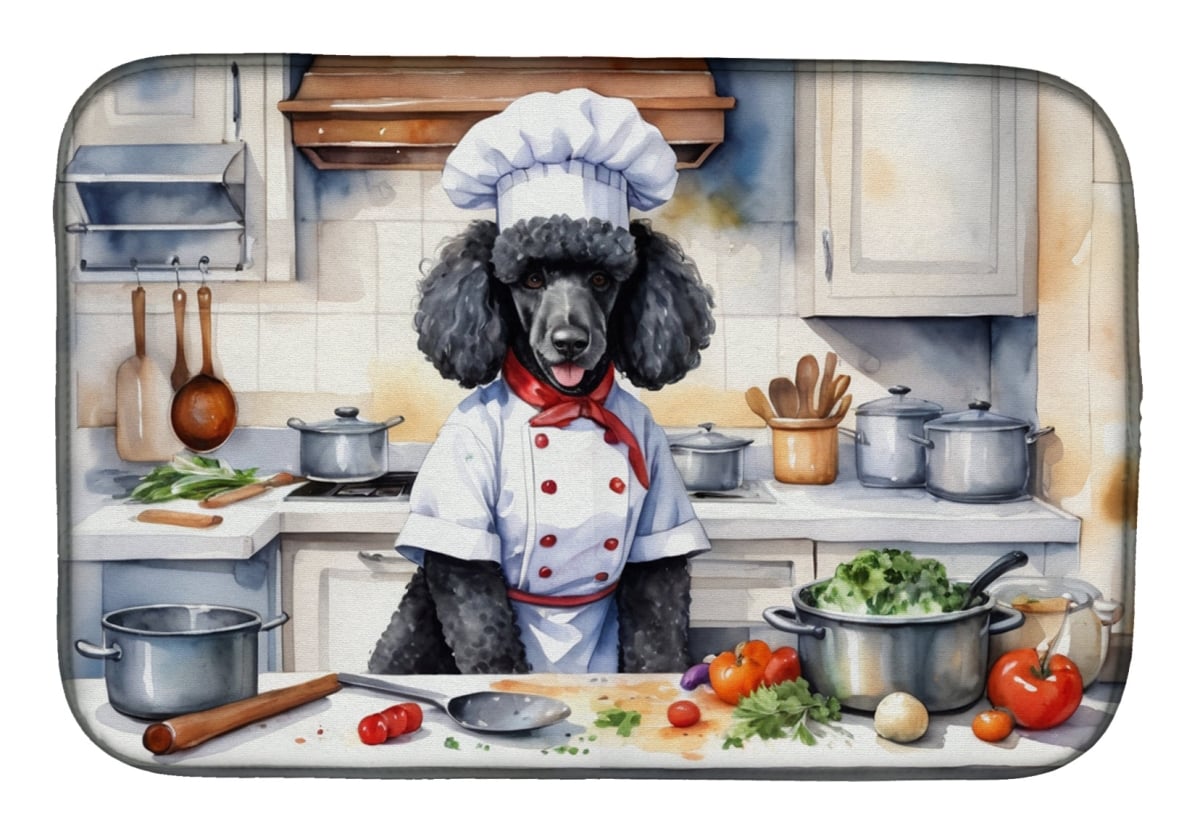 Picture of Carolines Treasures DAC6302DDM 21 x 14 in. Black Poodle The Chef Dish Drying Mat