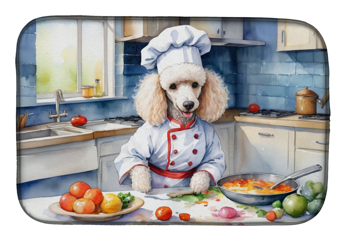 Picture of Carolines Treasures DAC6307DDM 21 x 14 in. White Poodle The Chef Dish Drying Mat
