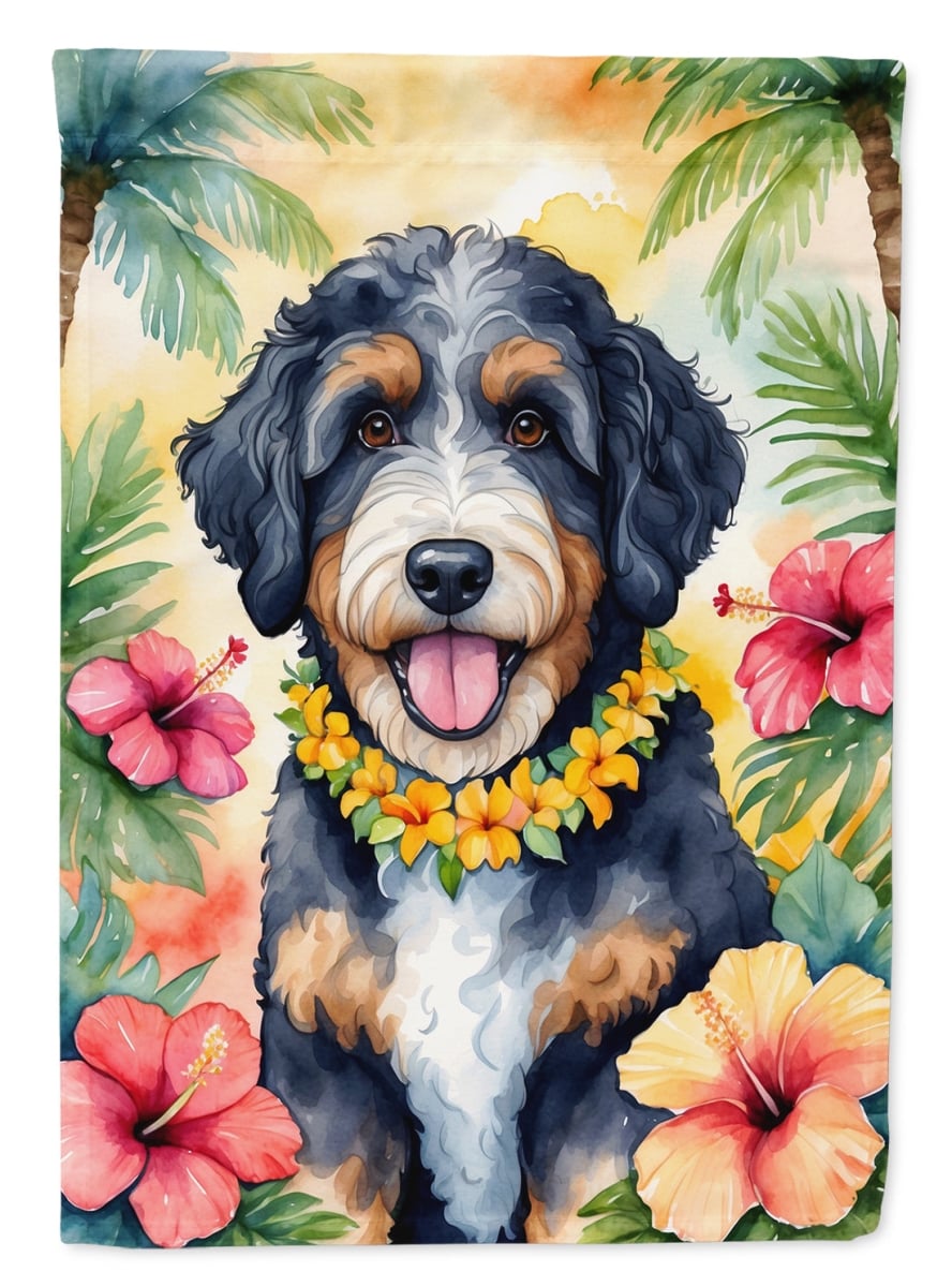 40 x 28 in. Bernedoodle Luau House Flag