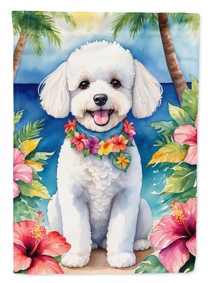 40 x 28 in. Bichon Frise Luau House Flag