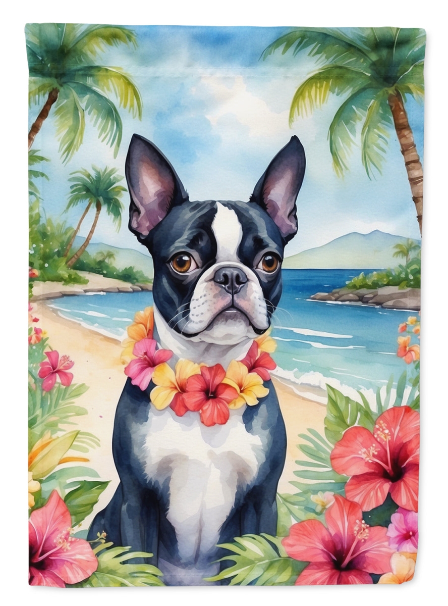 DAC6381CHF 40 x 28 in. Boston Terrier Luau House Flag
