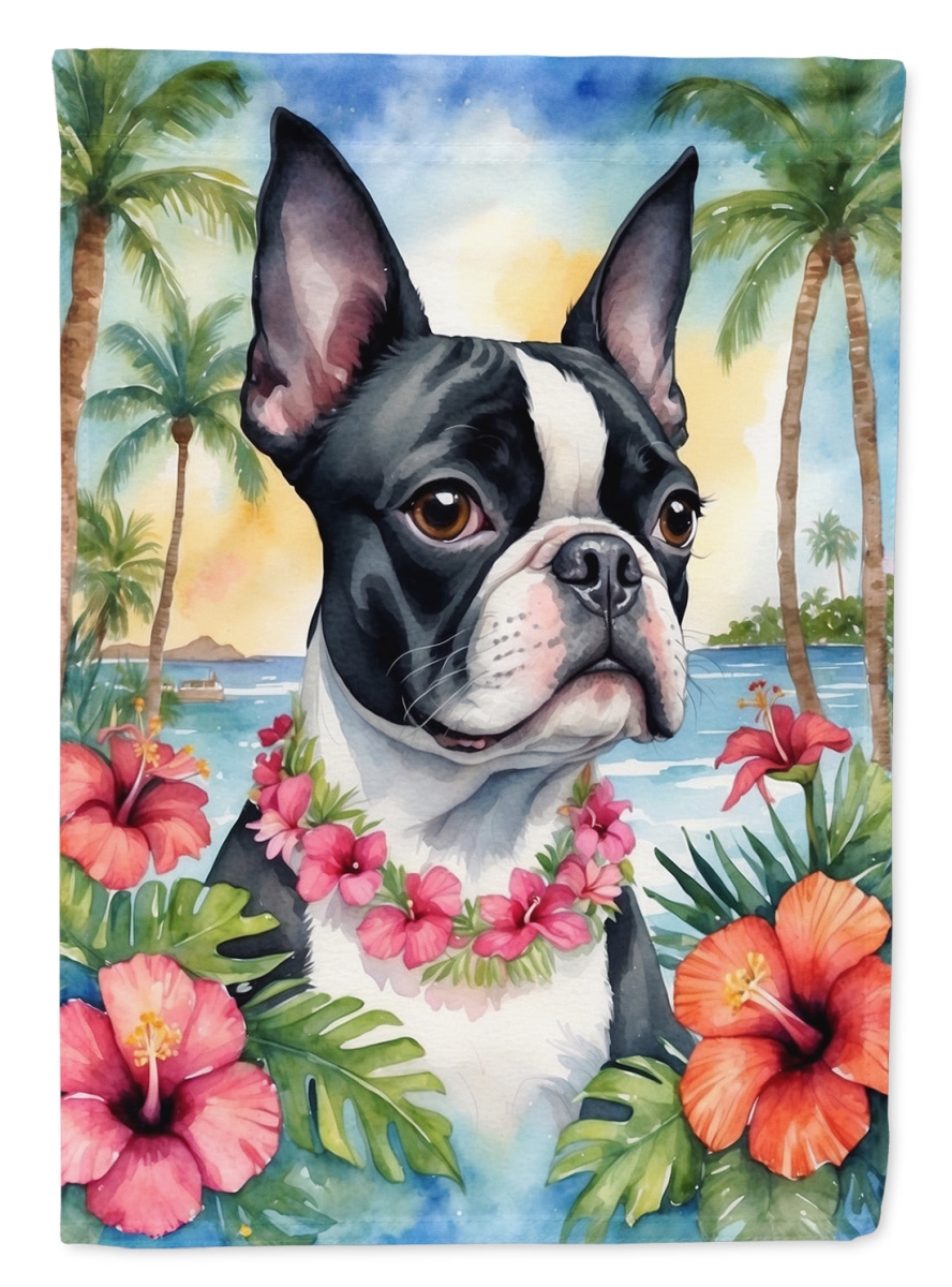 40 x 28 in. Boston Terrier Luau House Flag