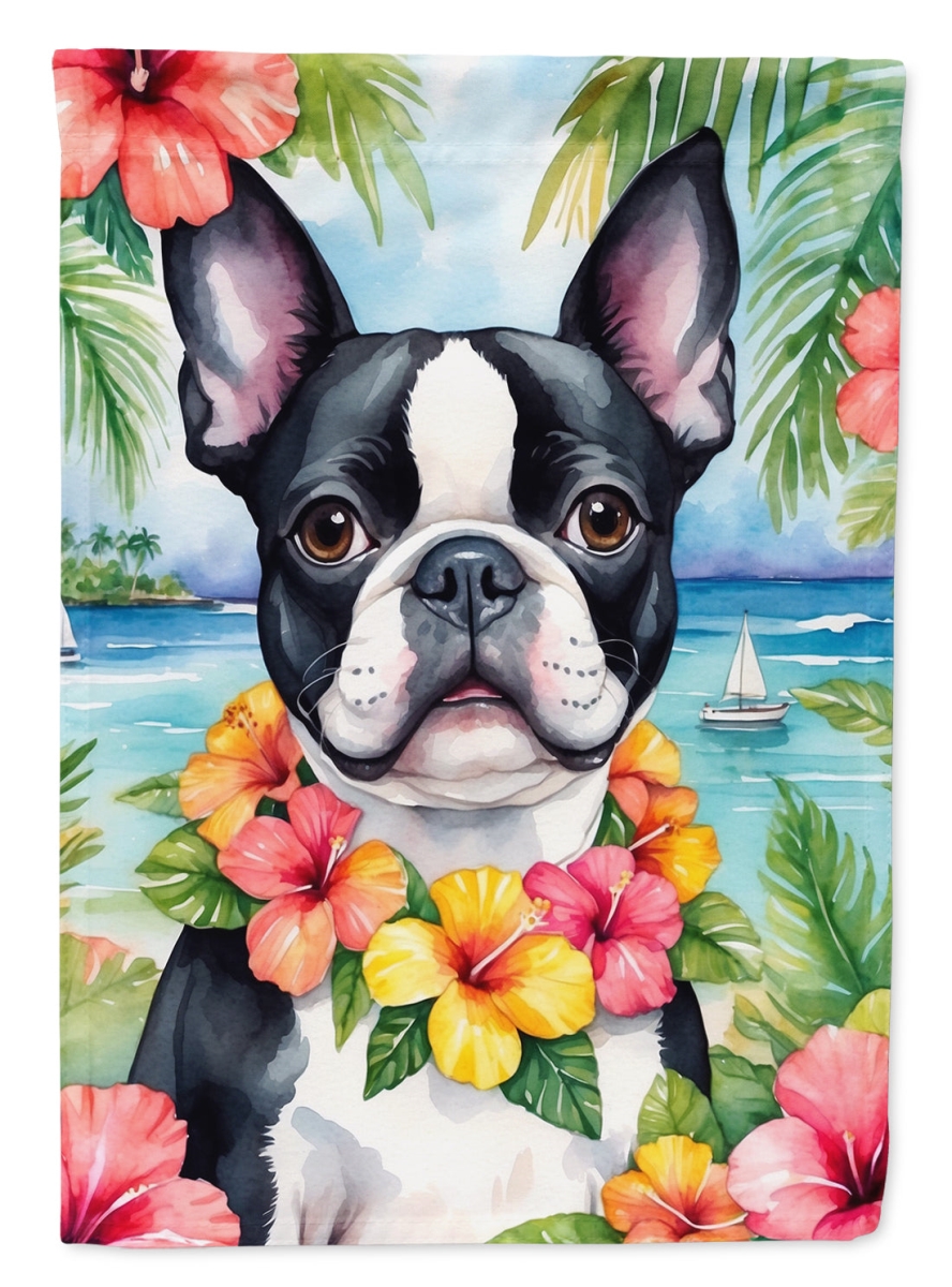 DAC6384CHF 40 x 28 in. Boston Terrier Luau House Flag