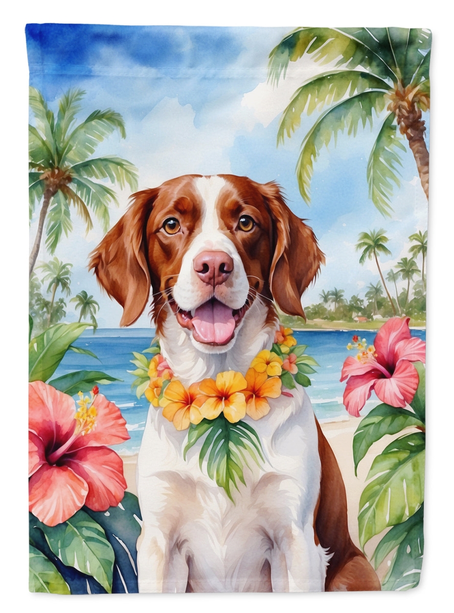 DAC6391CHF 40 x 28 in. Brittany Spaniel Luau House Flag