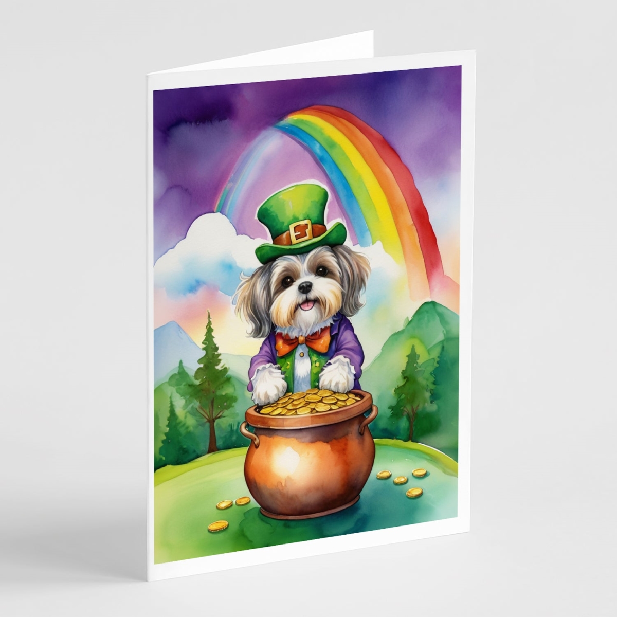 DAC5573GCA7P 5 x 7 in. Lhasa Apso St Patricks Day Greeting Cards - Pack of 8