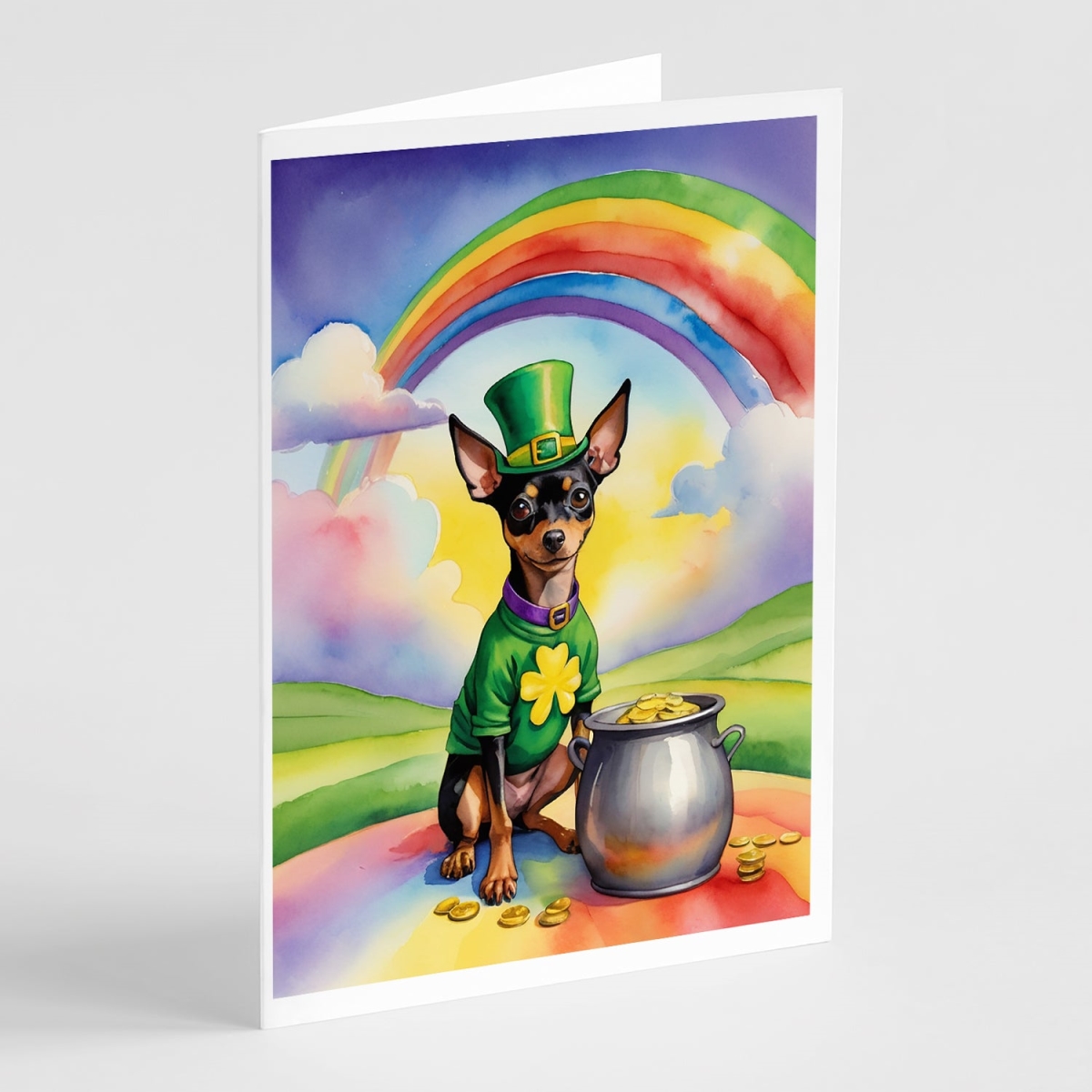 DAC5575GCA7P 5 x 7 in. Miniature Pinscher St Patricks Day Greeting Cards - Pack of 8