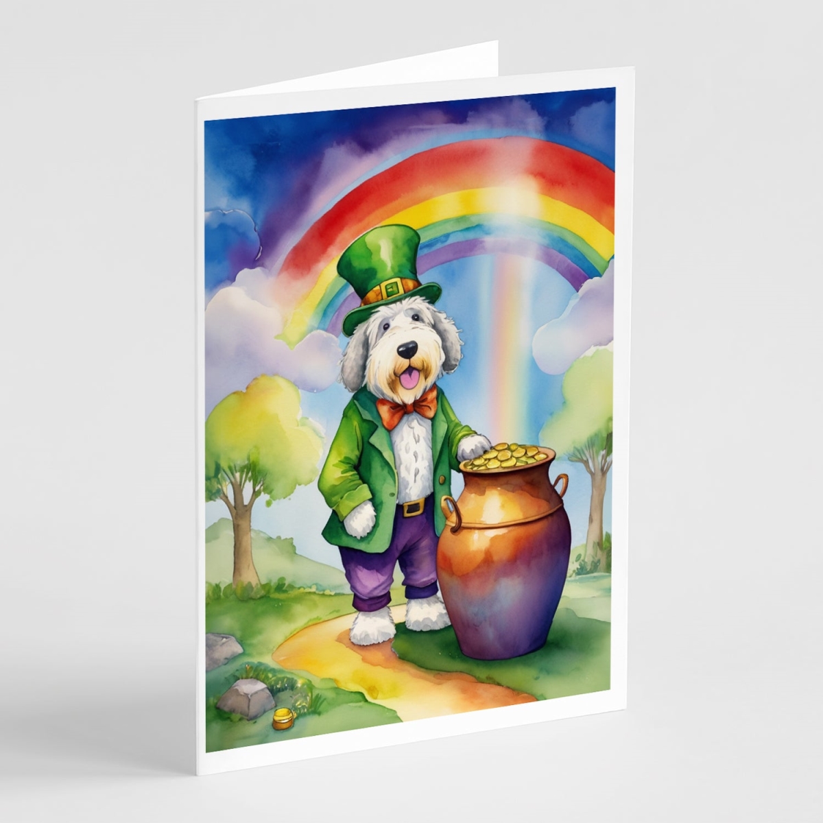 DAC5583GCA7P 5 x 7 in. Old English Sheepdog St Patricks Day Greeting Cards - Pack of 8