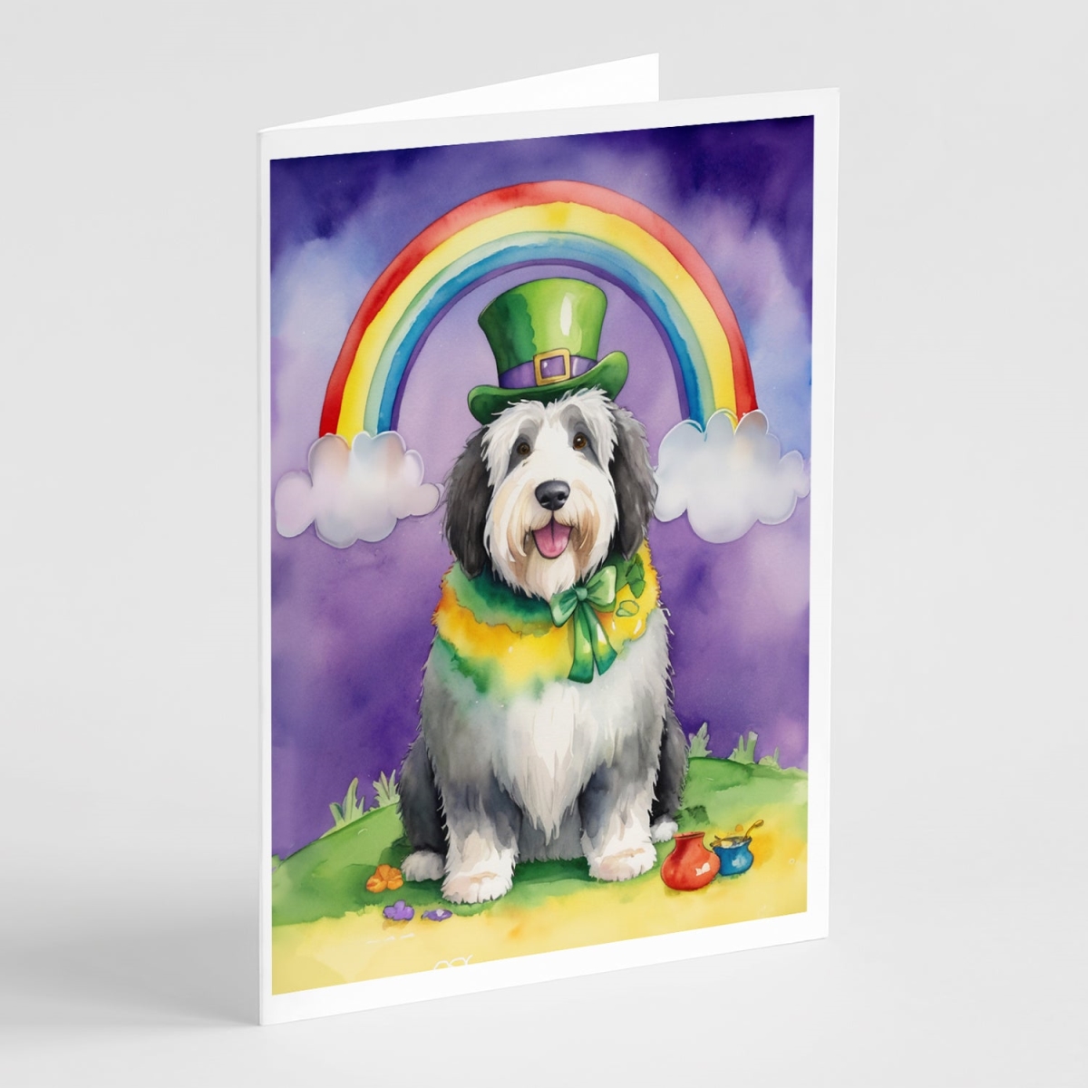 DAC5584GCA7P 5 x 7 in. Old English Sheepdog St Patricks Day Greeting Cards - Pack of 8