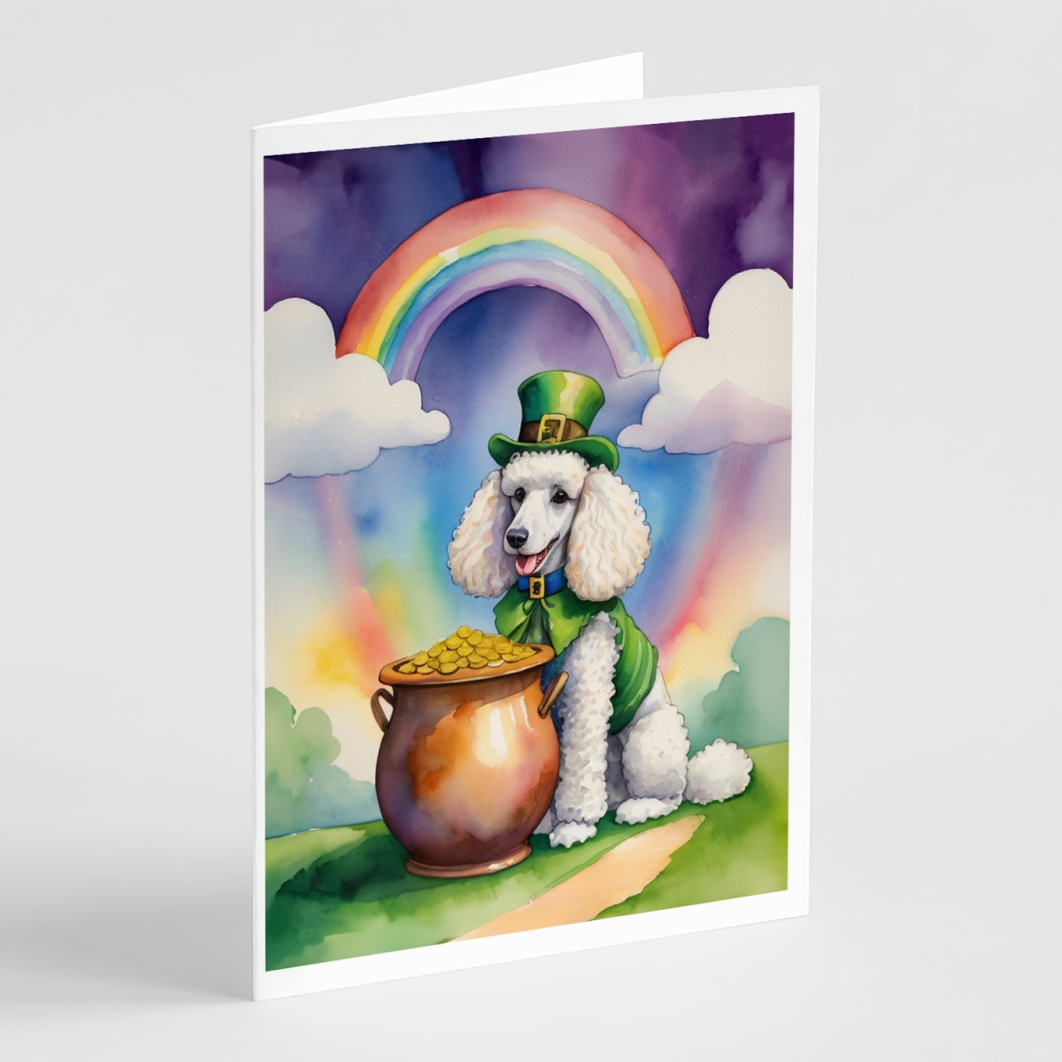 5 x 7 in. White Poodle St Patricks Day Greeting Cards - Pack of 8