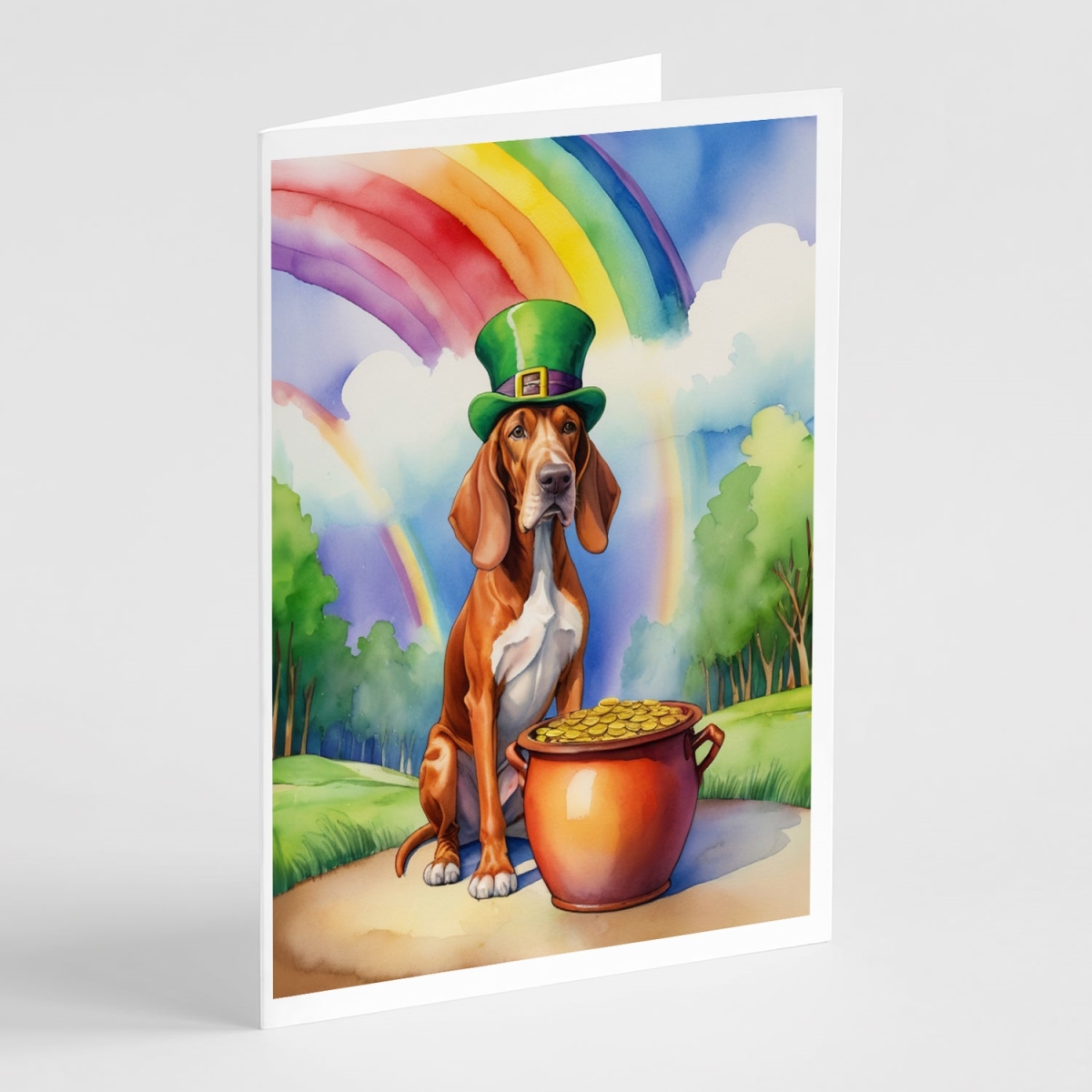 DAC5598GCA7P 5 x 7 in. Red Redbone Coonhound St Patricks Day Greeting Cards - Pack of 8