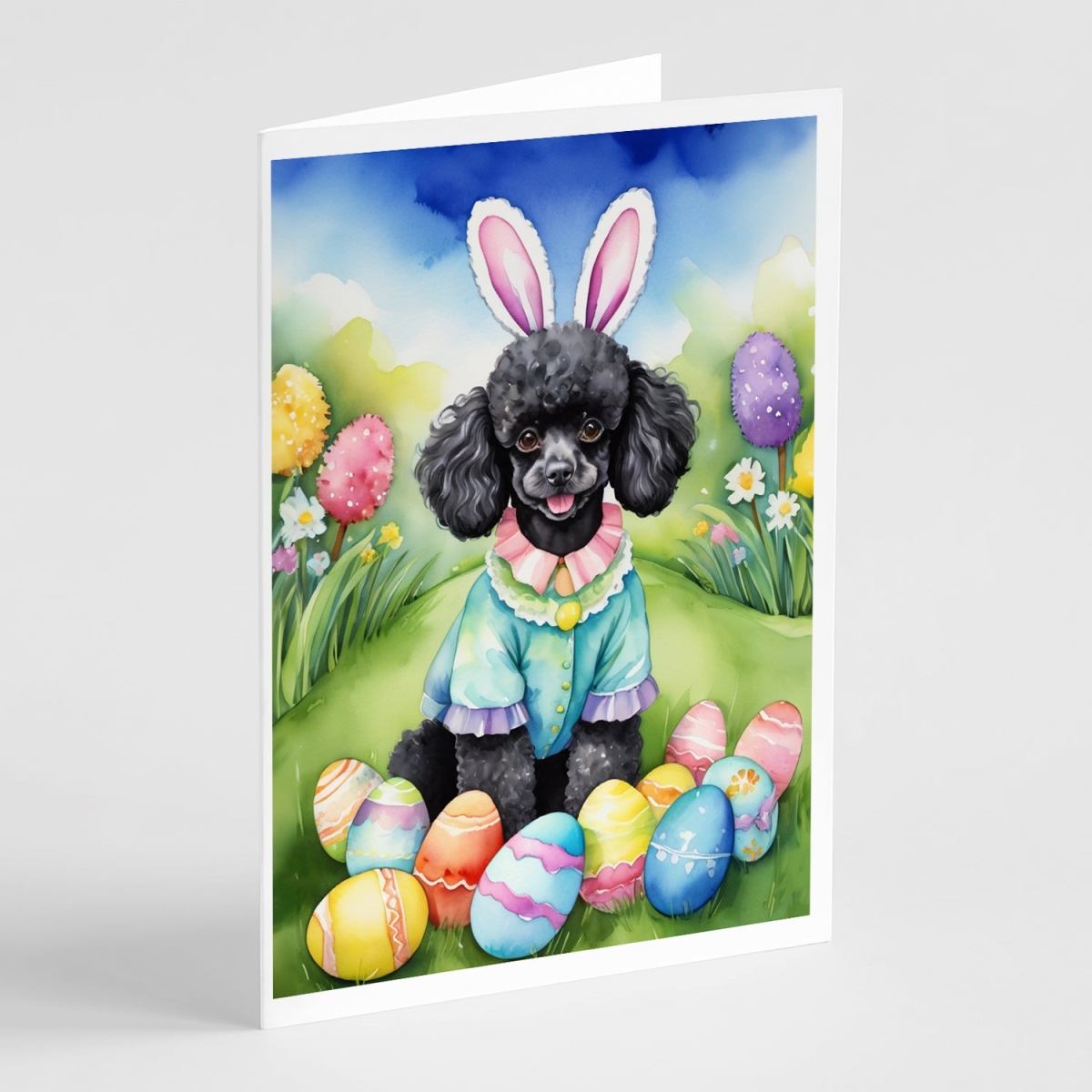 DAC5140GCA7P 5 x 7 in. Black Poodle Easter Egg Hunt Greeting Cards - Pack of 8