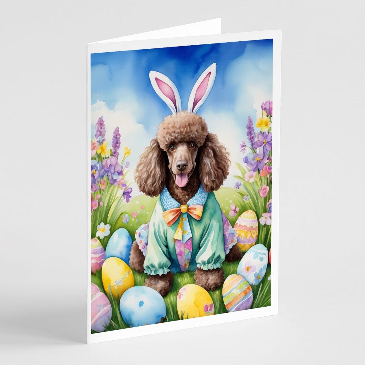DAC5141GCA7P 5 x 7 in. Chocolate Poodle Easter Egg Hunt Greeting Cards - Pack of 8