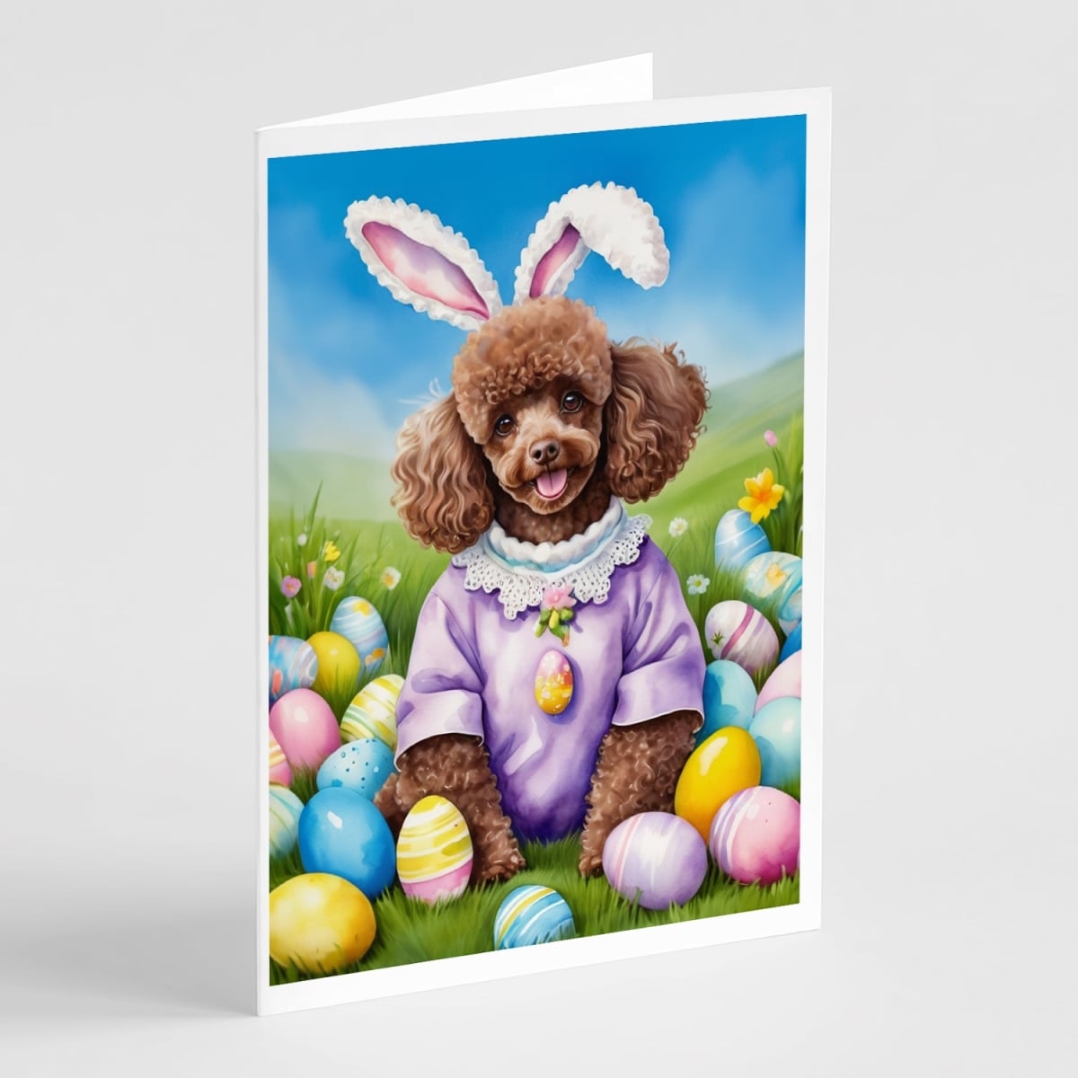 DAC5142GCA7P 5 x 7 in. Chocolate Poodle Easter Egg Hunt Greeting Cards - Pack of 8