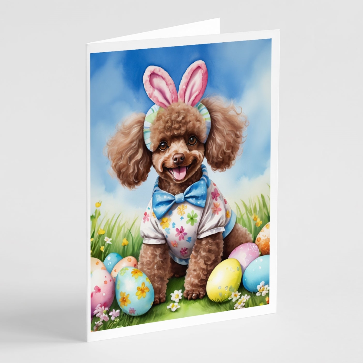DAC5143GCA7P 5 x 7 in. Chocolate Poodle Easter Egg Hunt Greeting Cards - Pack of 8