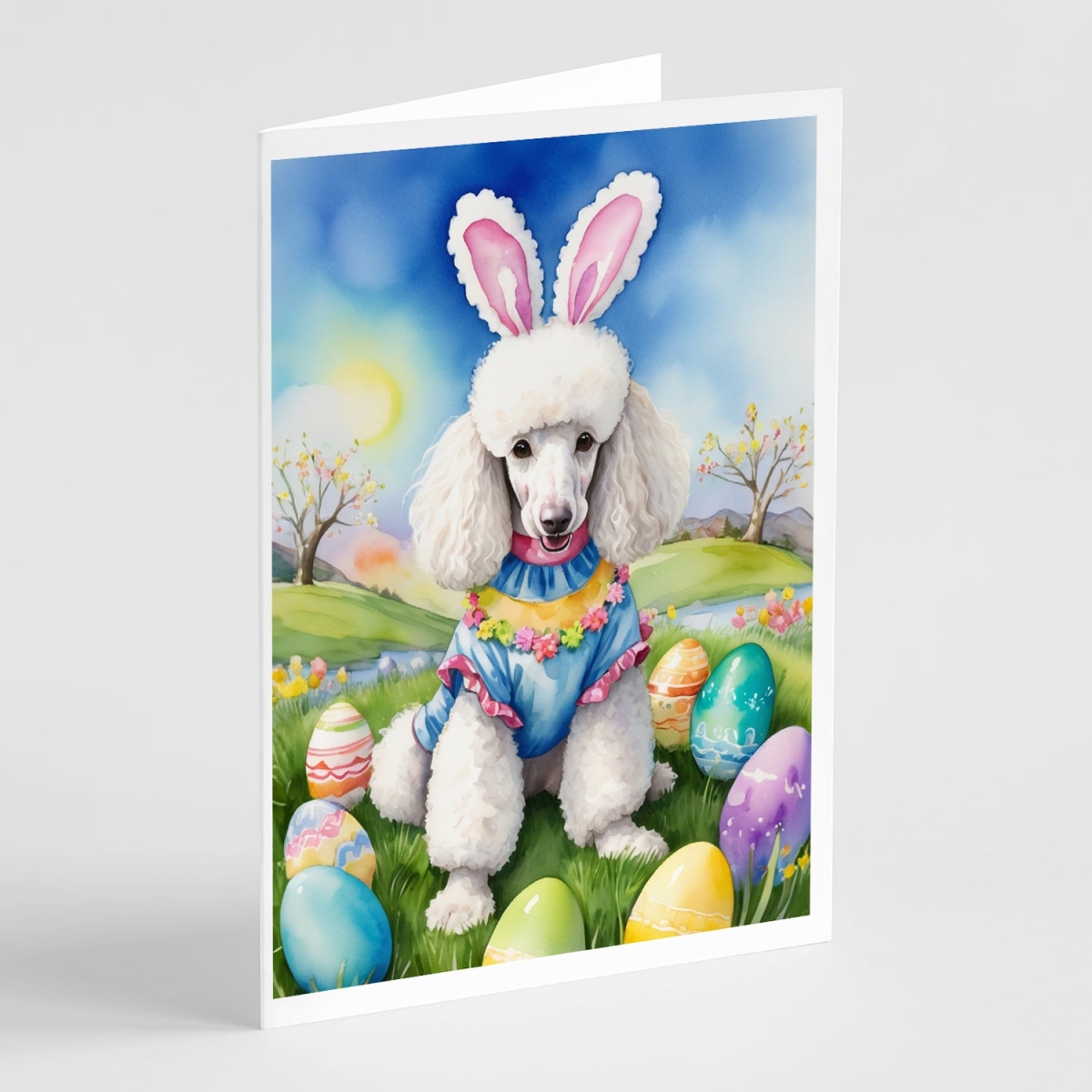 DAC5145GCA7P 5 x 7 in. White Poodle Easter Egg Hunt Greeting Cards - Pack of 8