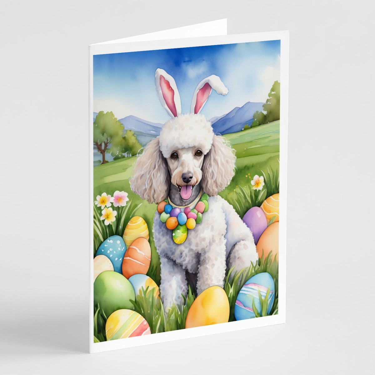 5 x 7 in. White Poodle Easter Egg Hunt Greeting Cards - Pack of 8