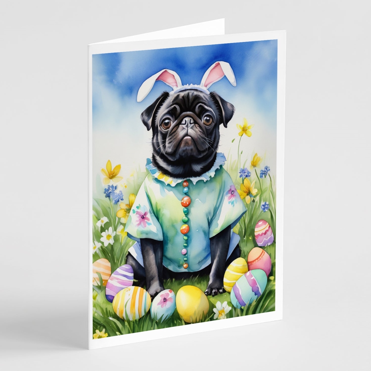 DAC5150GCA7P 5 x 7 in. Pug Easter Egg Hunt Greeting Cards - Pack of 8
