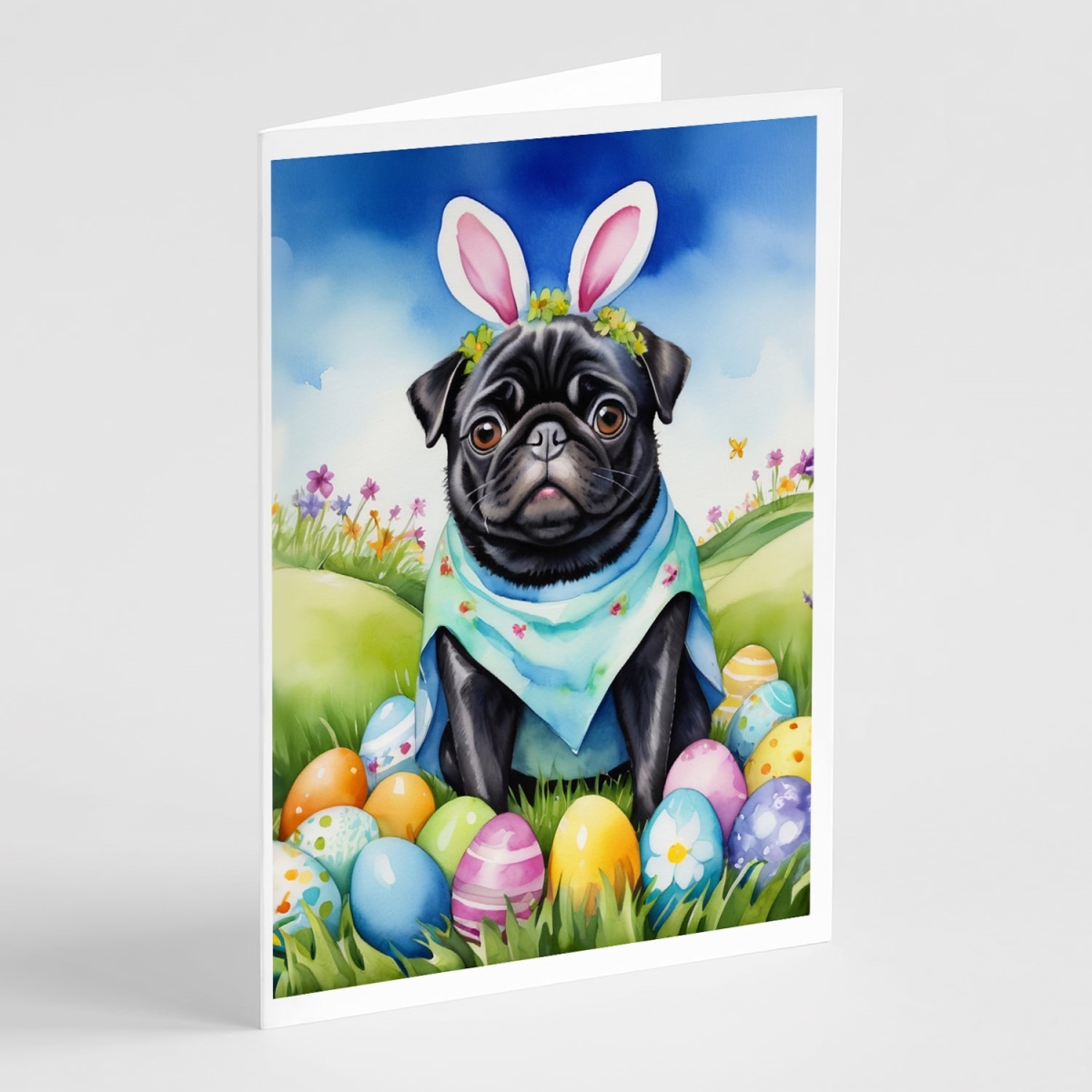 DAC5151GCA7P 5 x 7 in. Pug Easter Egg Hunt Greeting Cards - Pack of 8
