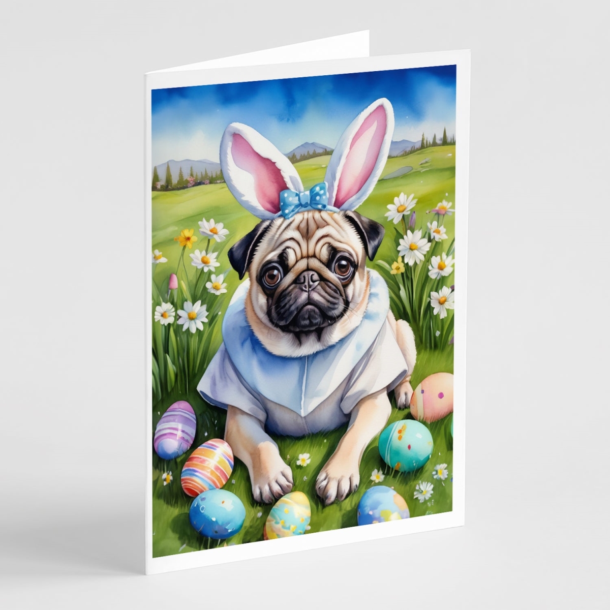 DAC5152GCA7P 5 x 7 in. Pug Easter Egg Hunt Greeting Cards - Pack of 8