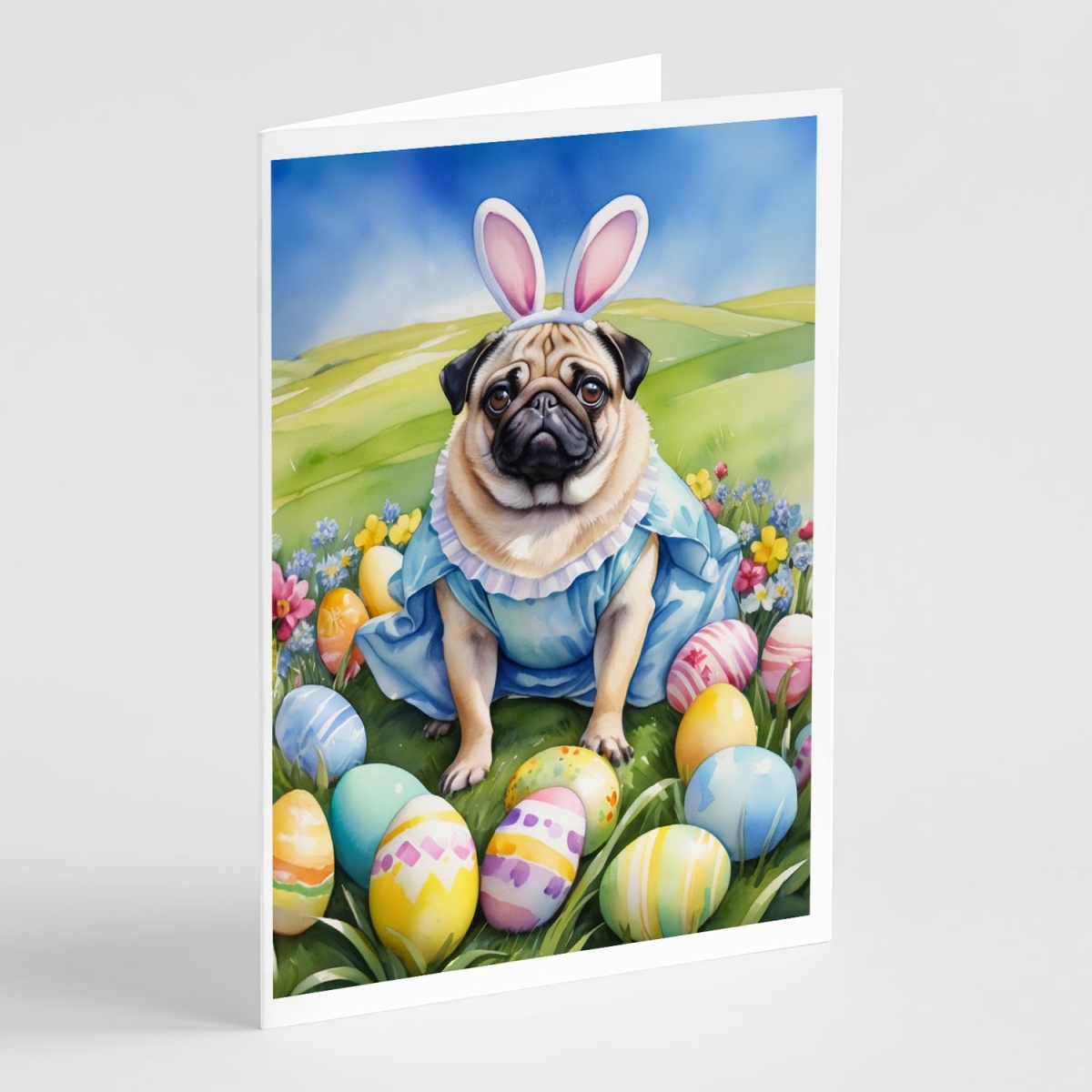 DAC5153GCA7P 5 x 7 in. Pug Easter Egg Hunt Greeting Cards - Pack of 8