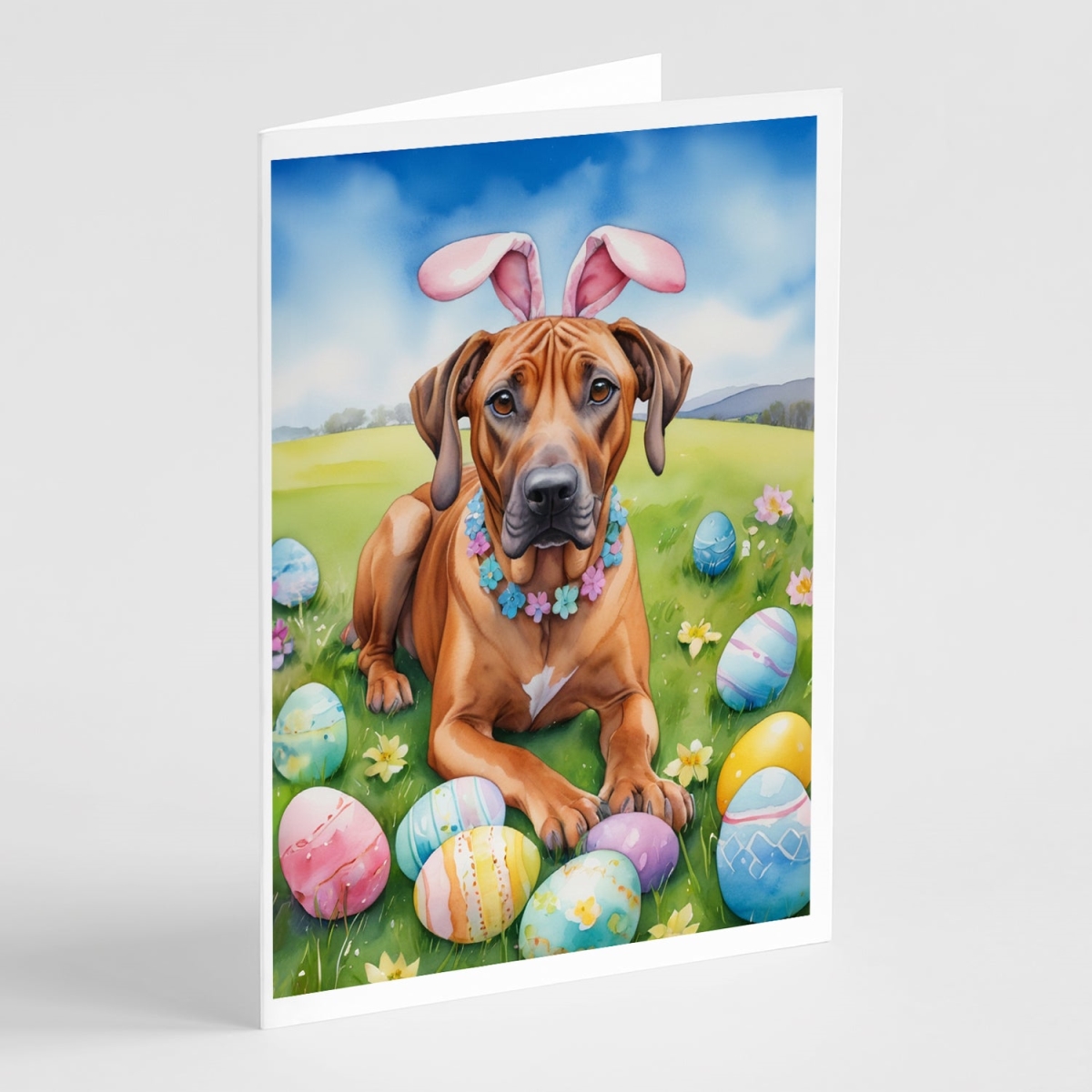 DAC5159GCA7P 5 x 7 in. Rhodesian Ridgeback Easter Egg Hunt Greeting Cards - Pack of 8