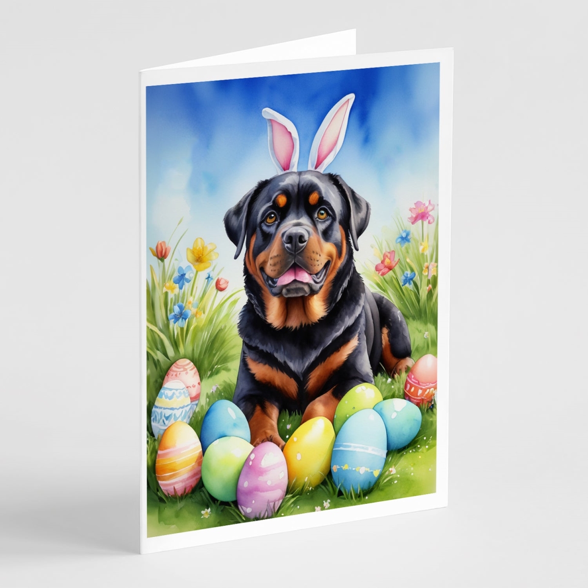 DAC5160GCA7P 5 x 7 in. Rottweiler Easter Egg Hunt Greeting Cards - Pack of 8