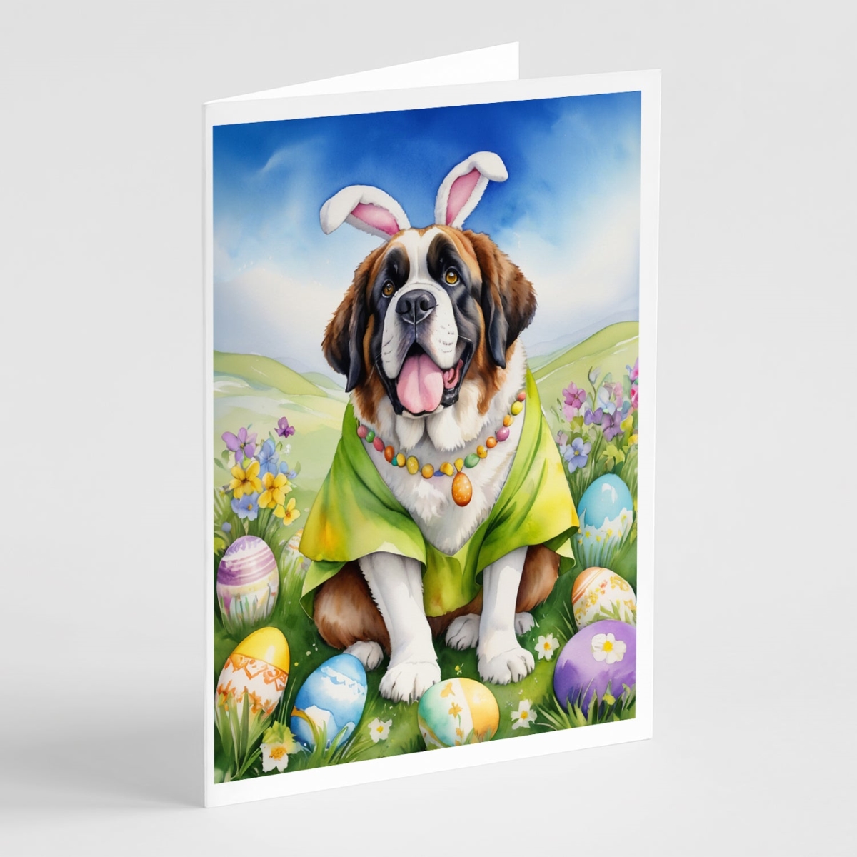 DAC5161GCA7P 5 x 7 in. Saint Bernard Easter Egg Hunt Greeting Cards - Pack of 8