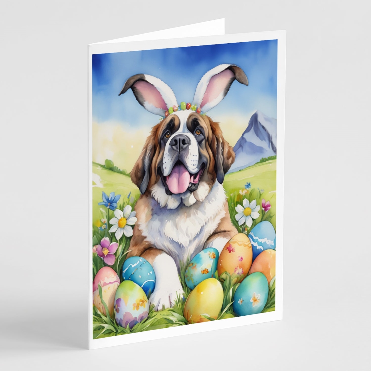 5 x 7 in. Saint Bernard Easter Egg Hunt Greeting Cards - Pack of 8