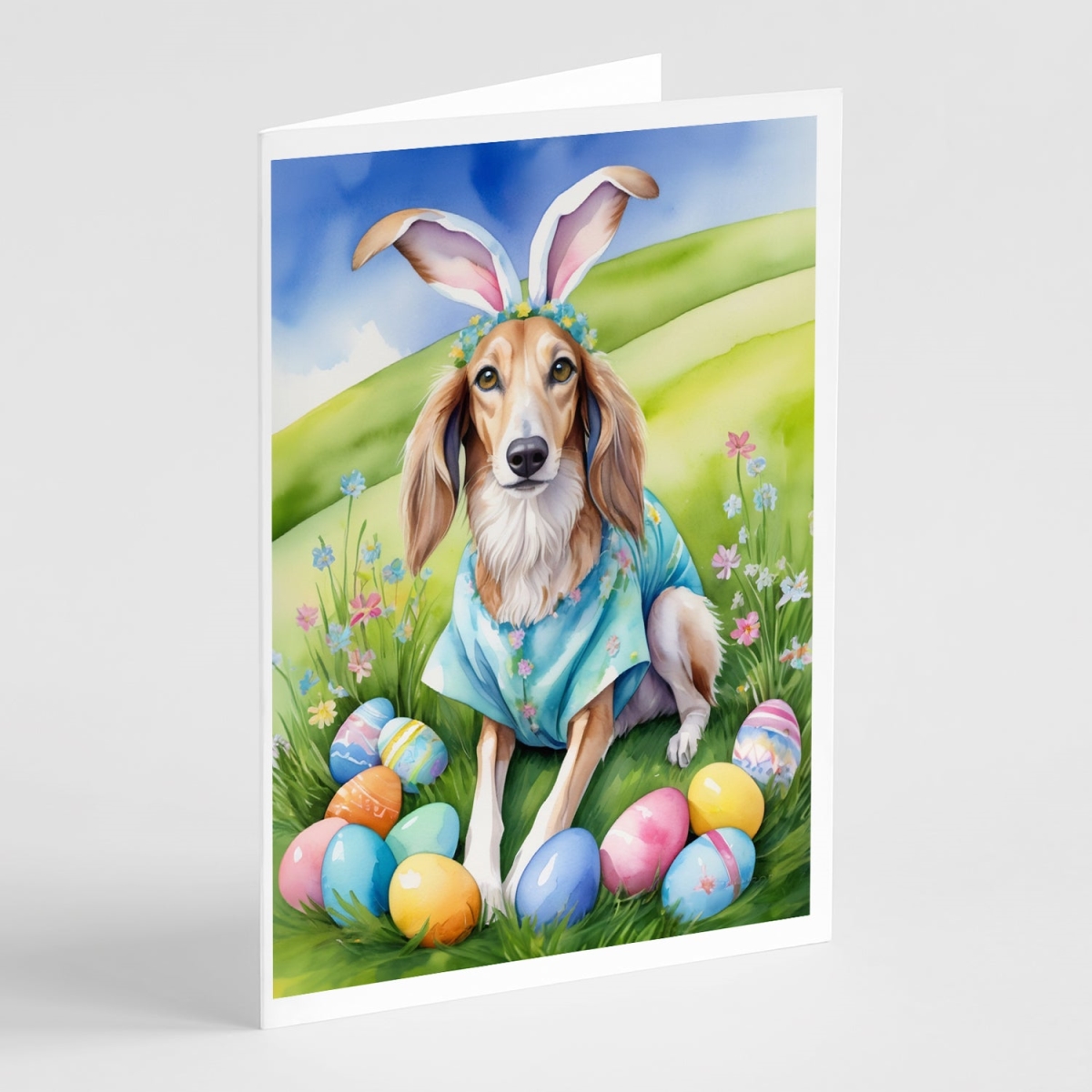 DAC5163GCA7P 5 x 7 in. Saluki Easter Egg Hunt Greeting Cards - Pack of 8