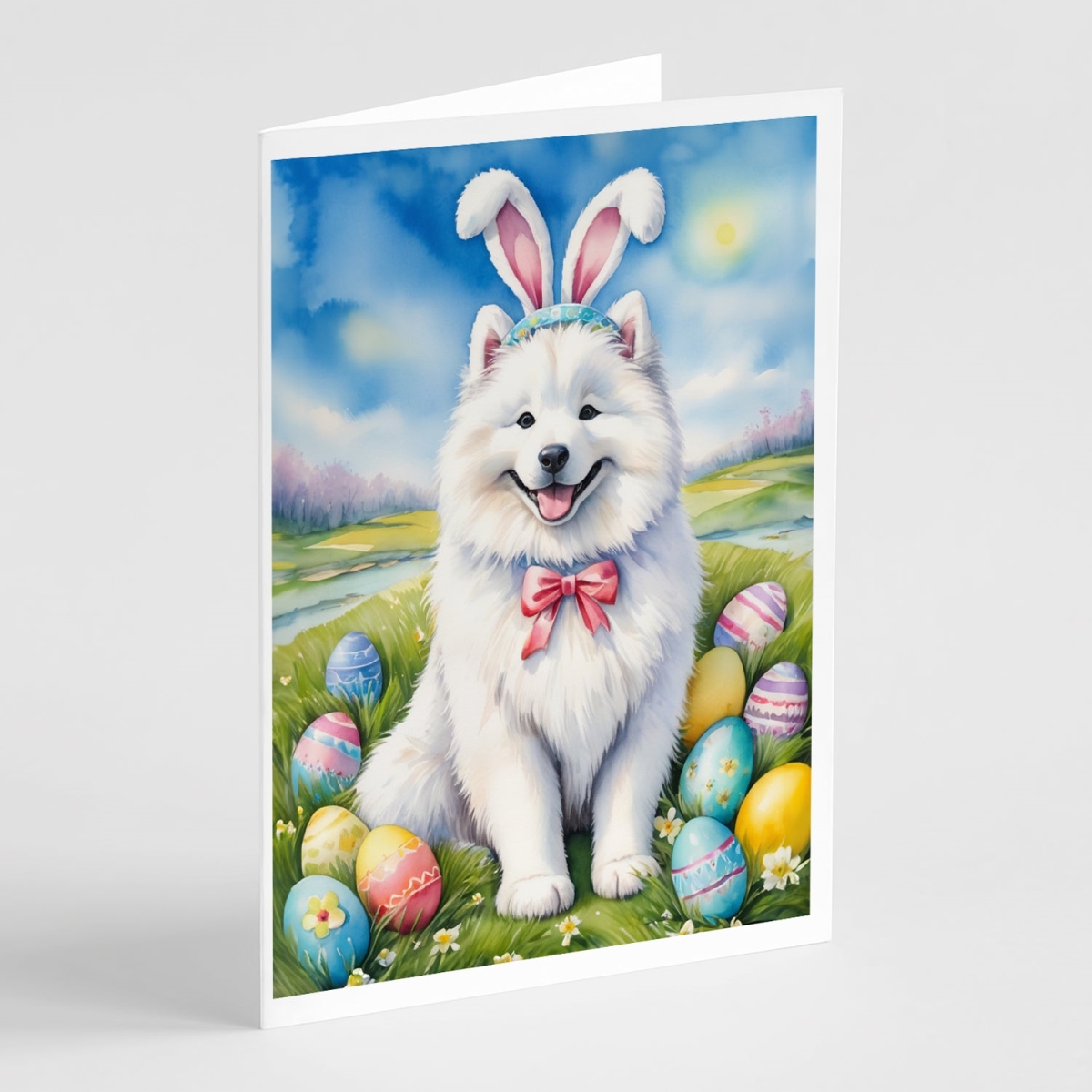 DAC5164GCA7P 5 x 7 in. Samoyed Easter Egg Hunt Greeting Cards - Pack of 8